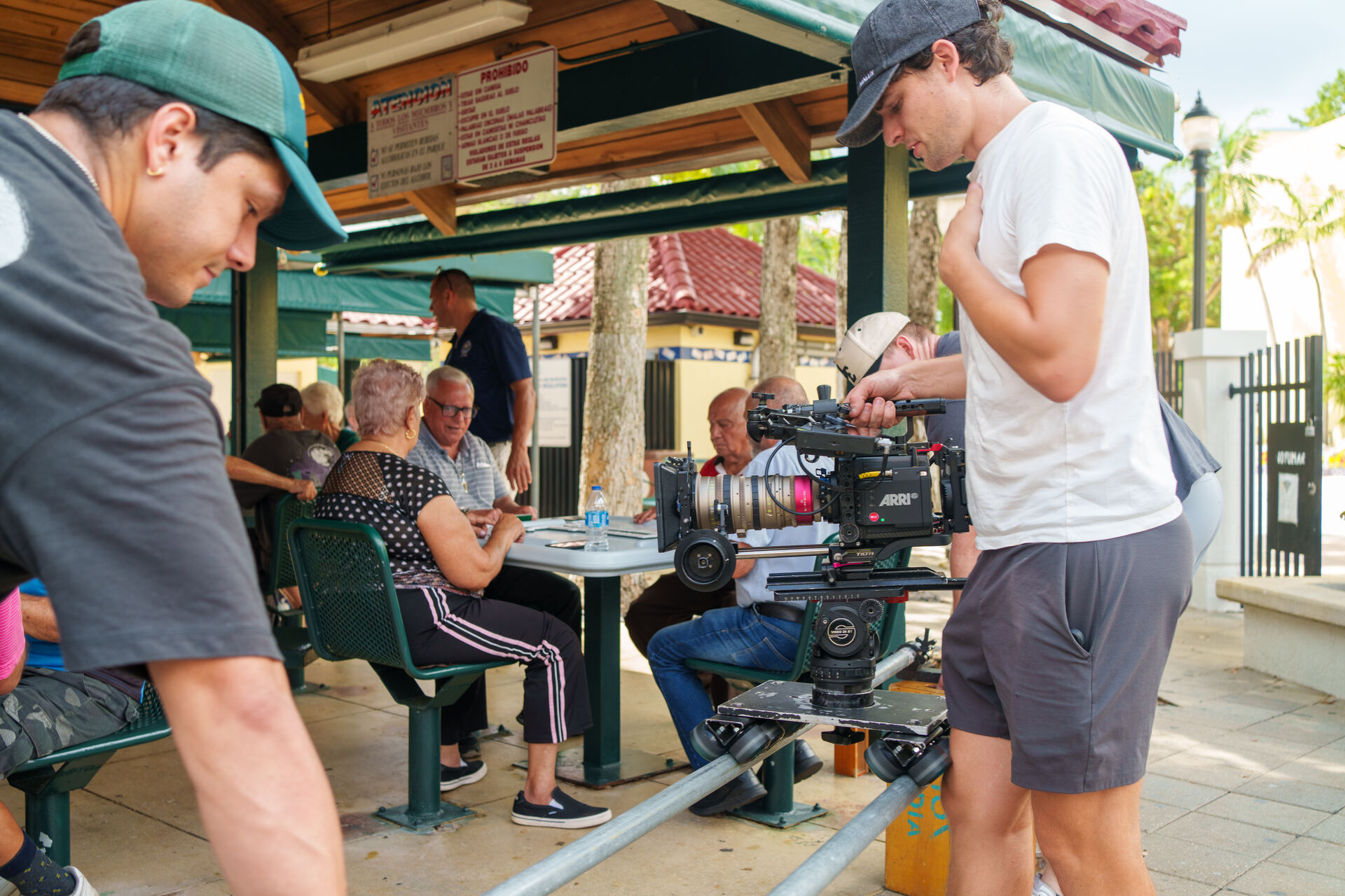 Film crew at Domino Park, Little Havana